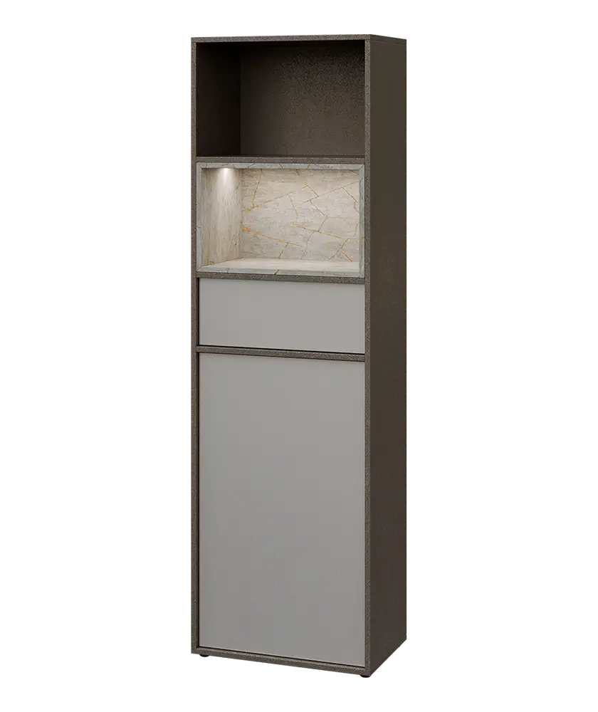 ERE V642 L kancelářská skříň, 1-dveřová/zásuvka/2 niky, 2000x600x400, levá, metalická